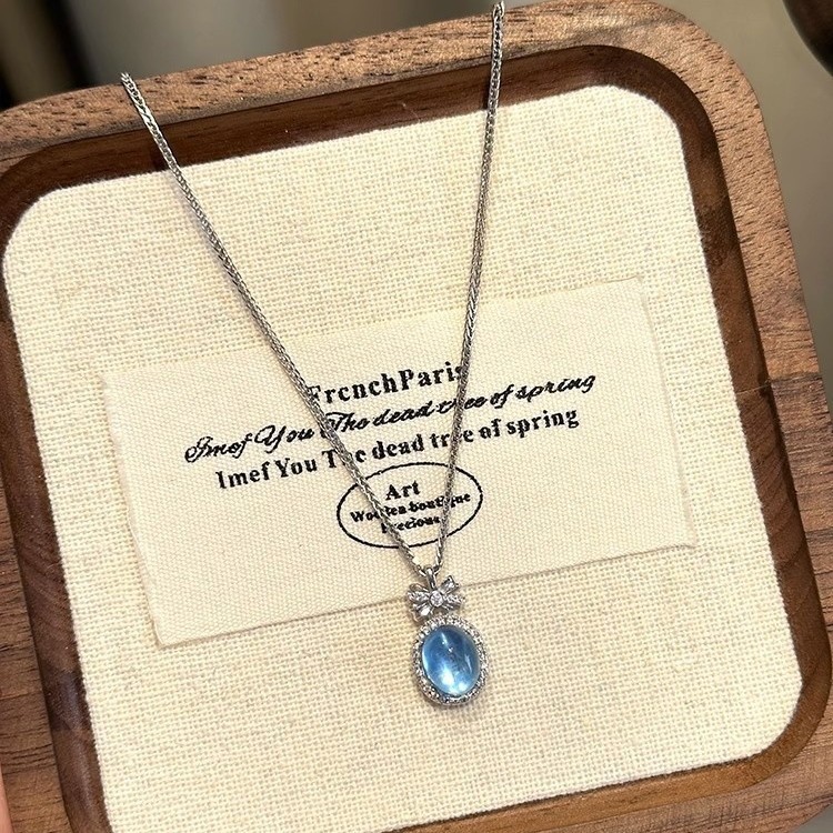 天然海寶藍蝴蝶結項鏈