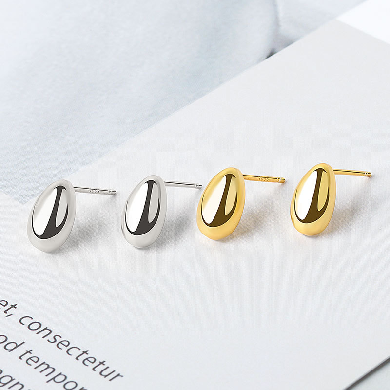 S925銀簡約風光面幾何橢圓耳釘