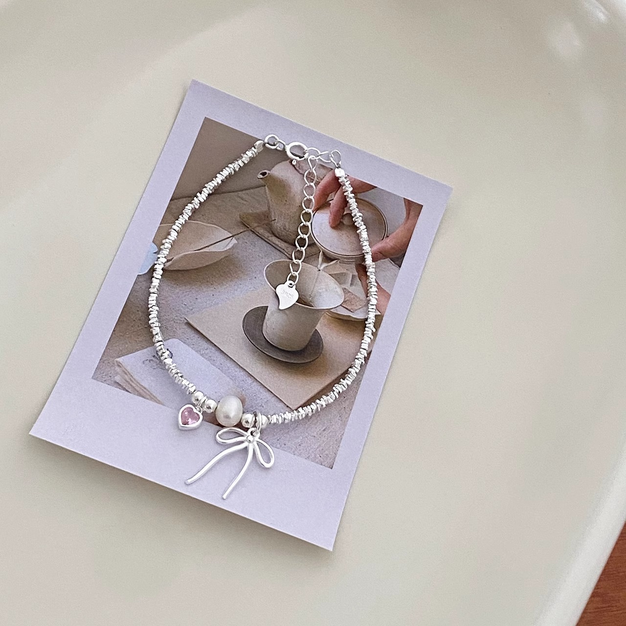 愛心蝴蝶結珍珠手鏈