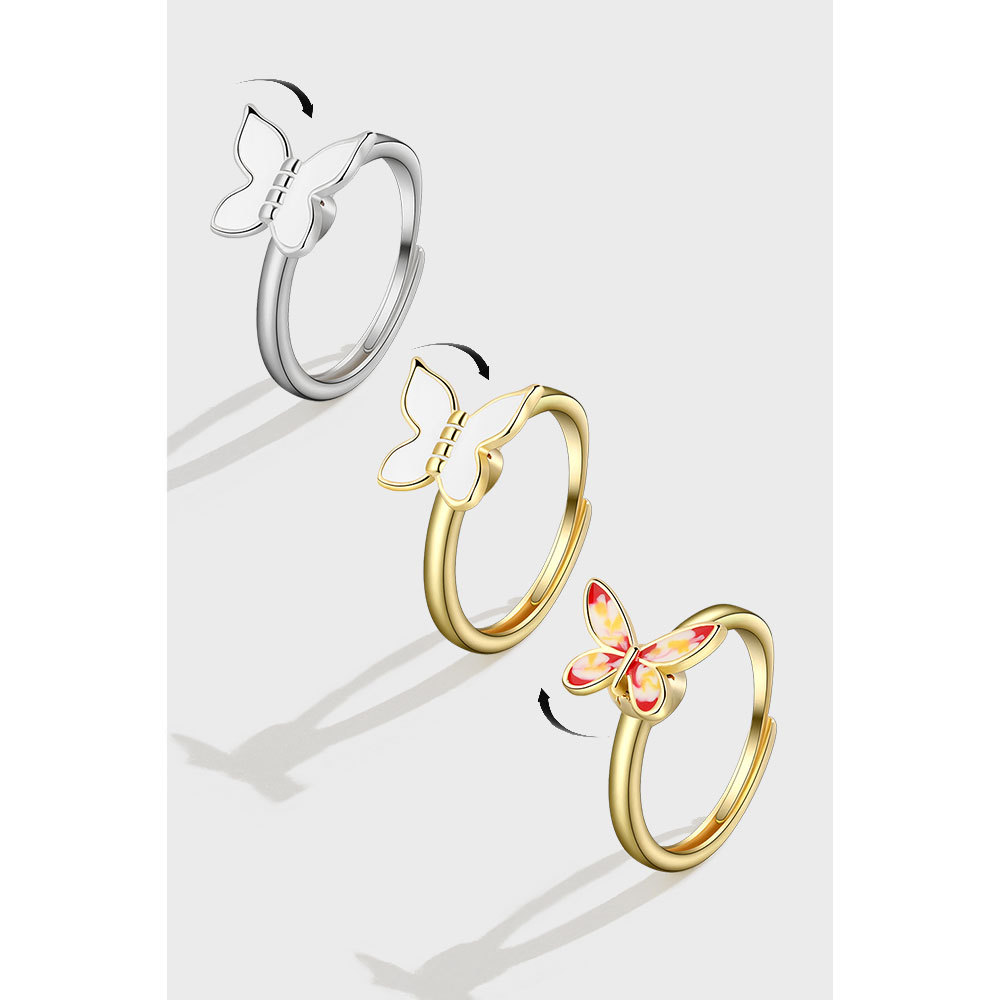 S925銀旋轉花朵蝴蝶戒指