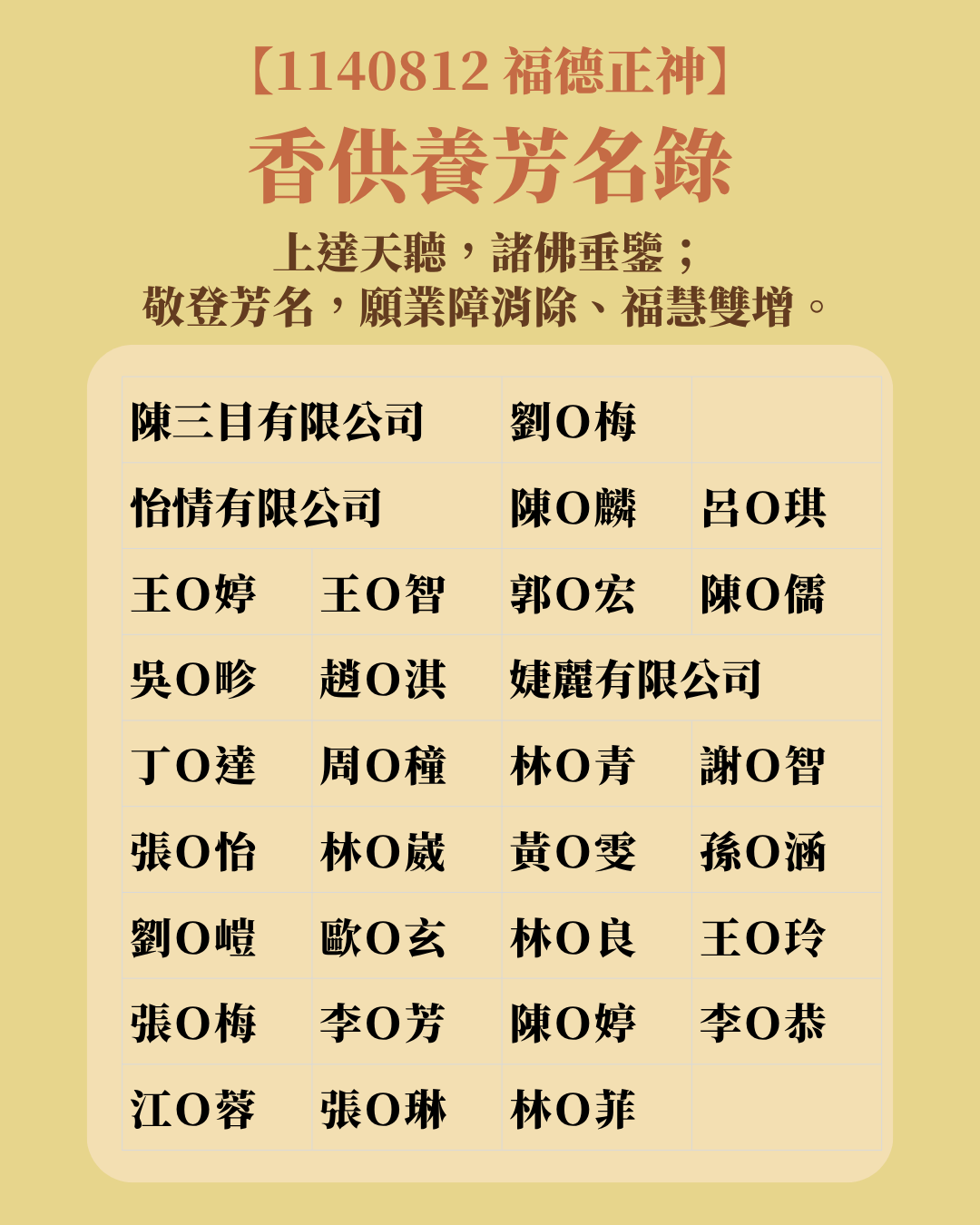香供養芳名錄