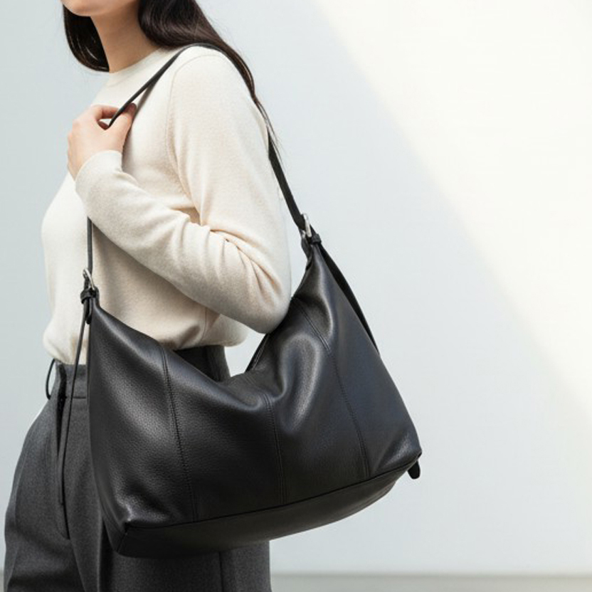 Étoffe｜伊朵芙真皮柔雲肩包-黑色