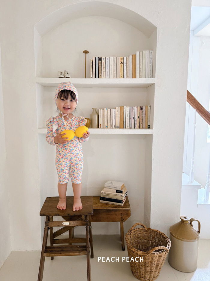 (現貨)【夏日花園連身泳衣】拉鍊款・泳衣+泳帽套組1