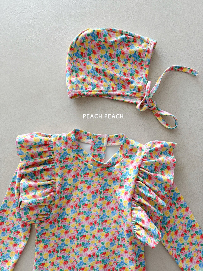 (現貨)【夏日花園連身泳衣】拉鍊款・泳衣+泳帽套組4