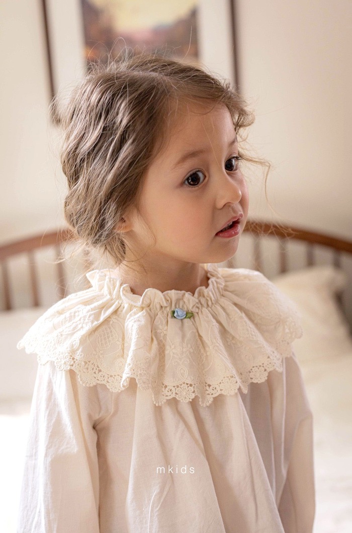 奶油蕾絲領長袖上衣4