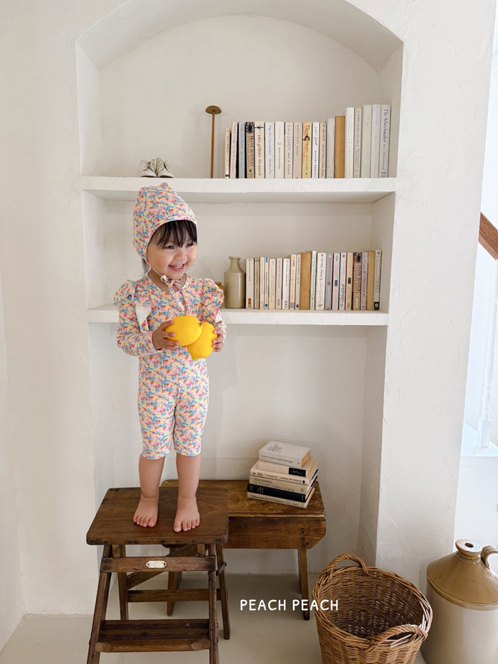 (現貨)【夏日花園連身泳衣】拉鍊款・泳衣+泳帽套組2