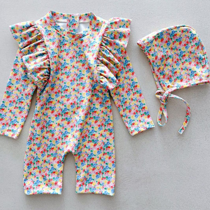 (現貨)【夏日花園連身泳衣】拉鍊款・泳衣+泳帽套組3