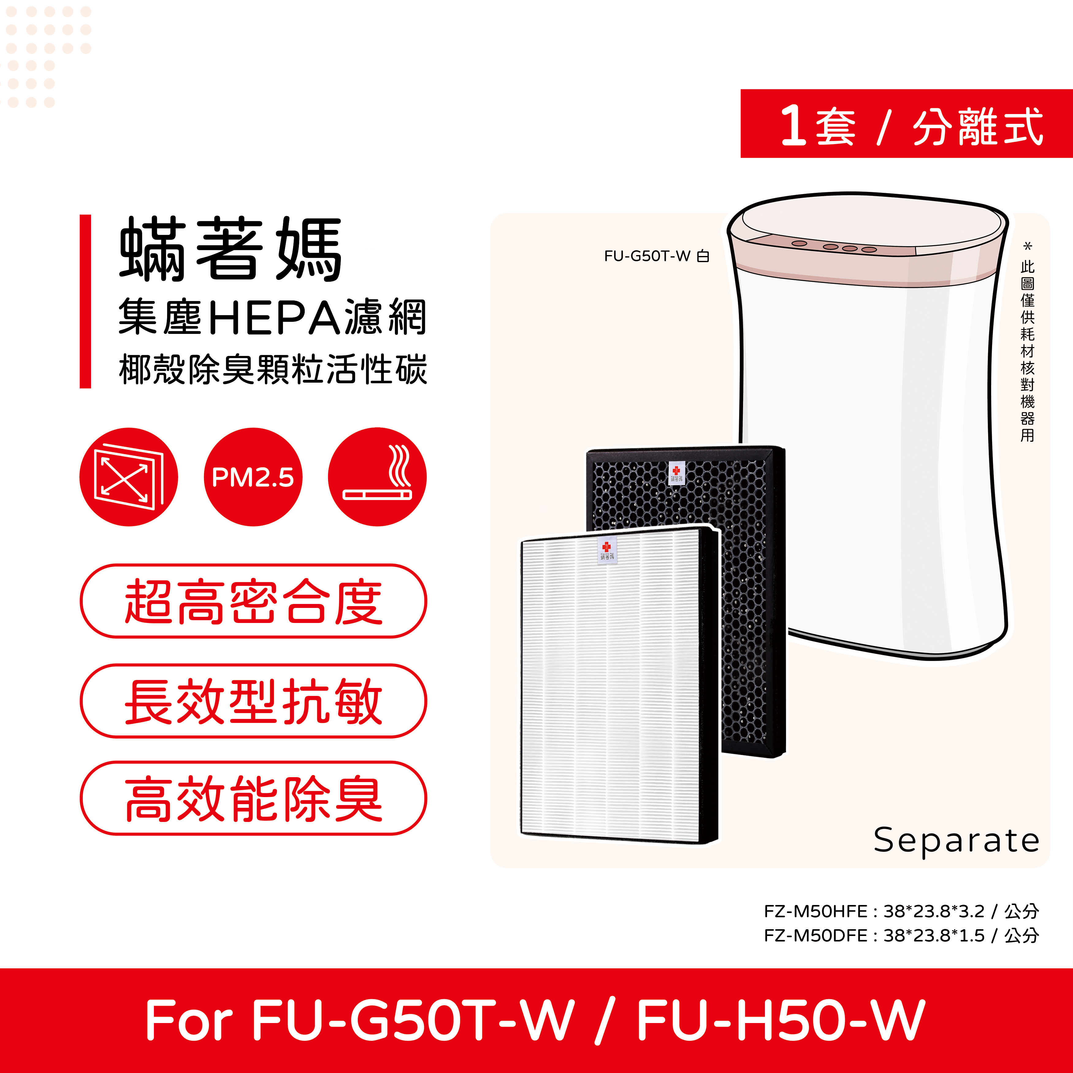 蟎著媽】 副廠濾網適夏普SHARP FU-H50T-W FU-G50T-W FZ-M50HFE FZ