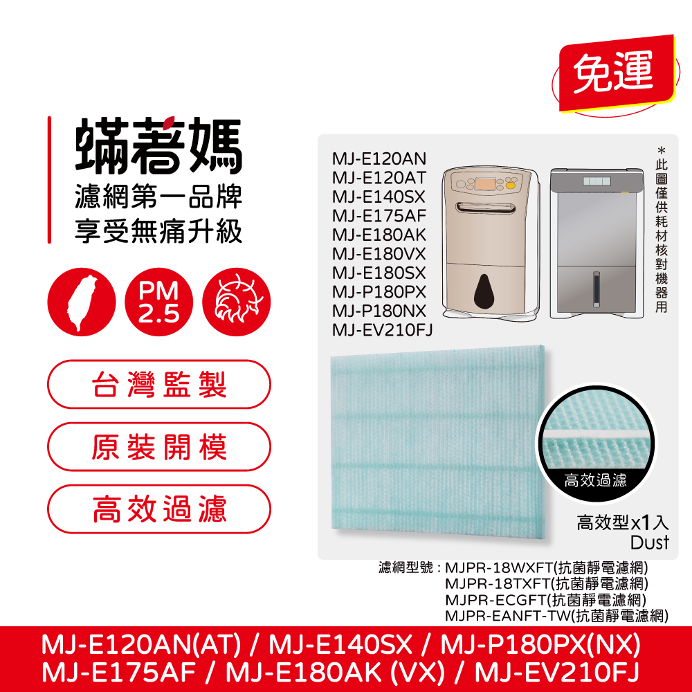 蟎著媽 適用 Mitsubishi 三菱 除濕機  MJ-EV210FJ E180AK E180VX E175AF 抗菌靜電濾網