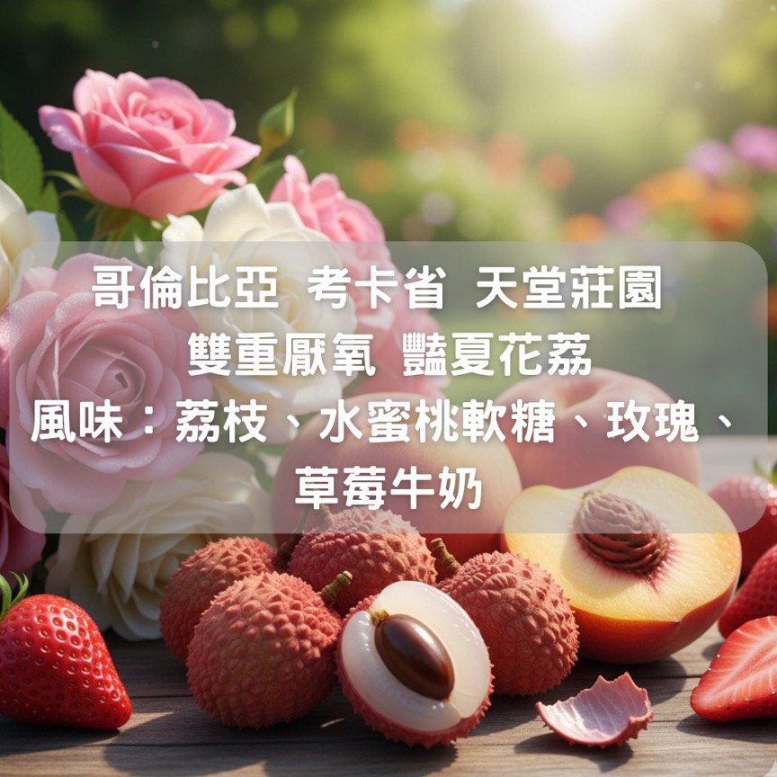 哥倫比亞 考卡省 天堂莊園 雙重厭氧 豔夏花荔(半磅/濾掛式10包）